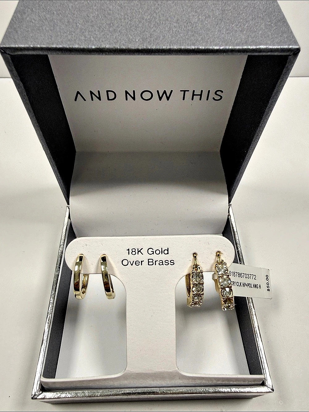 AND NOW THIS Crystal 18K Gold Plated Duo Hoop Earring Set